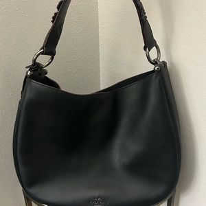 COACH Nomad Hobo Willow Floral Shoulder Bag Leather Black 55543